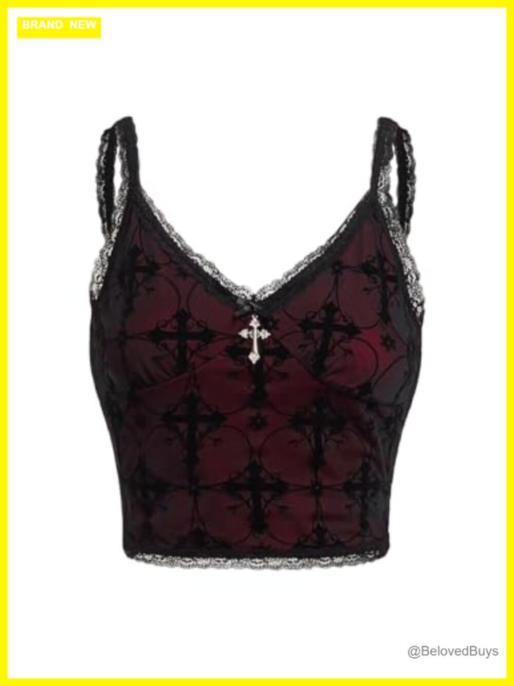 Women's Gothic Lace Crop Top Sleeveless V-Neck Y2K Emo Grunge